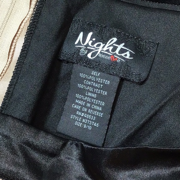 🖤 NIGHTS by Teeze Me Black Beaded Halter Top & Taupe Pleated Satin Tulle Skirt - Picture 5 of 10